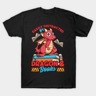 Cute Dragon And Books Nerds Gift Book Lovers Book Nerd T-Shirt